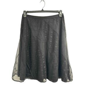 Express‎ Skirt Black Boho Sheer Embroidered Goth Witchcore Floral Lace   5/6